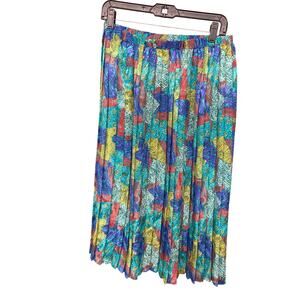 Vintage x 80s Women's Pleated Skirt Colorful Patchwork Quirky Artsy 16